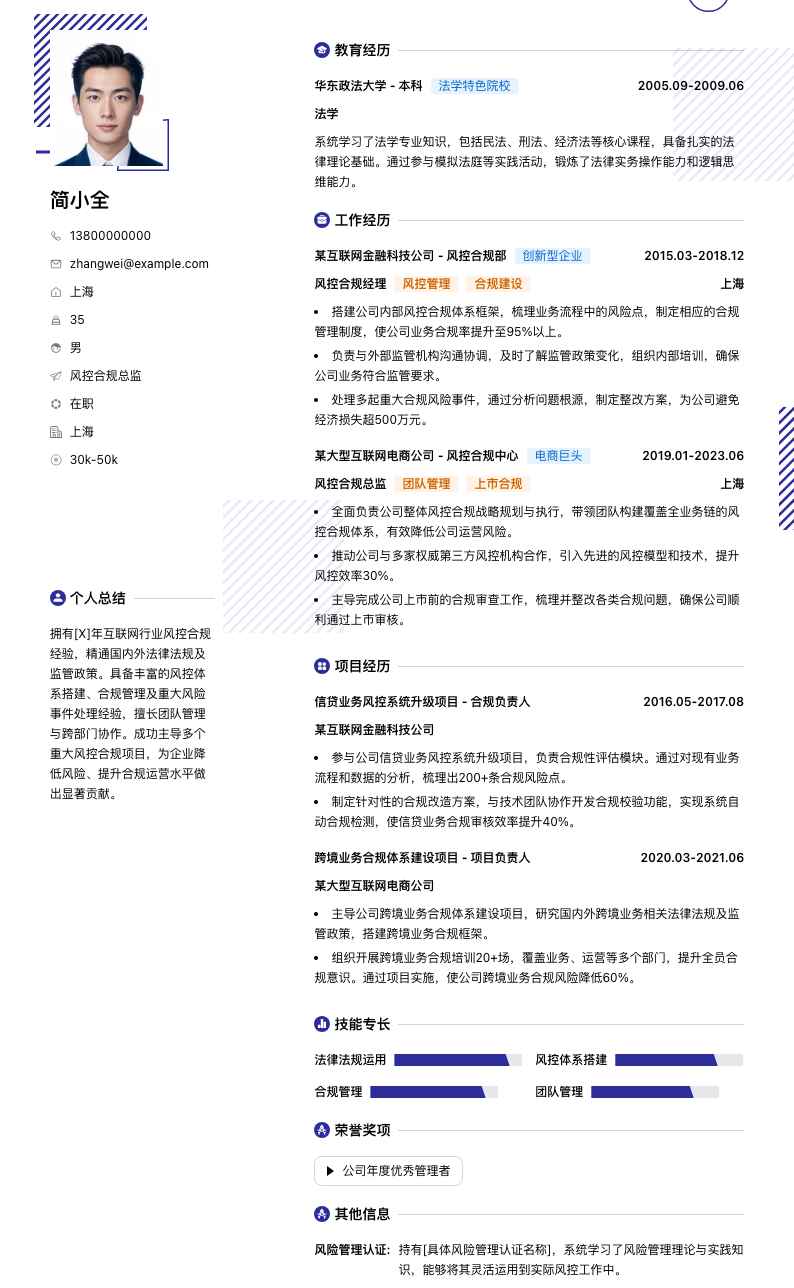 风控合规总监简历模板