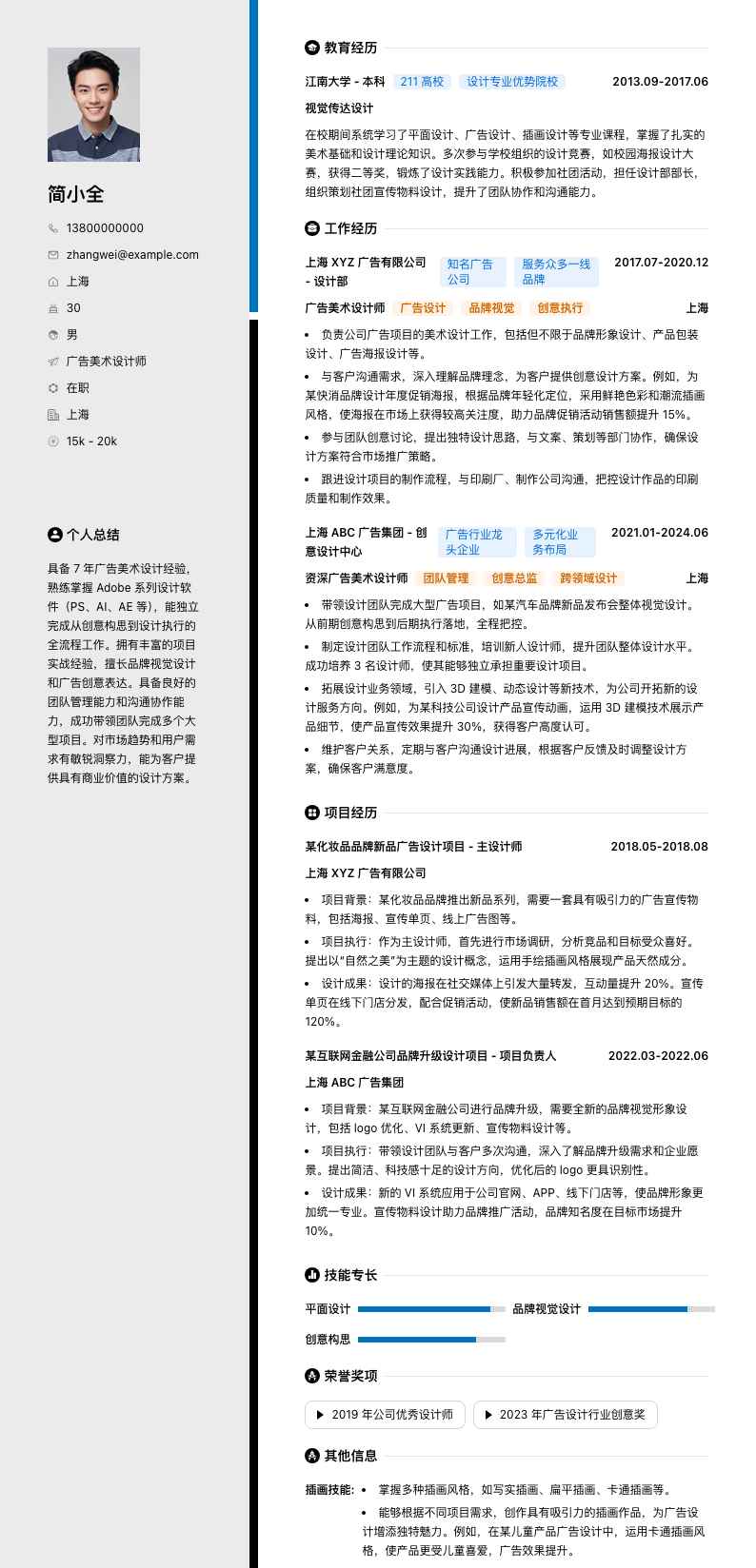 广告美术设计师简历模板