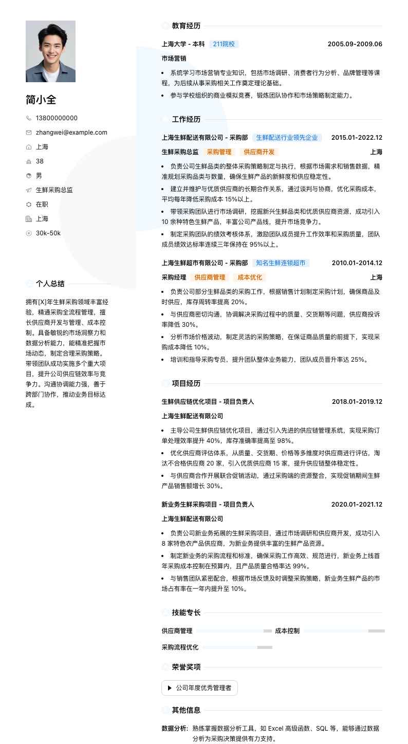 生鲜采购总监简历模板