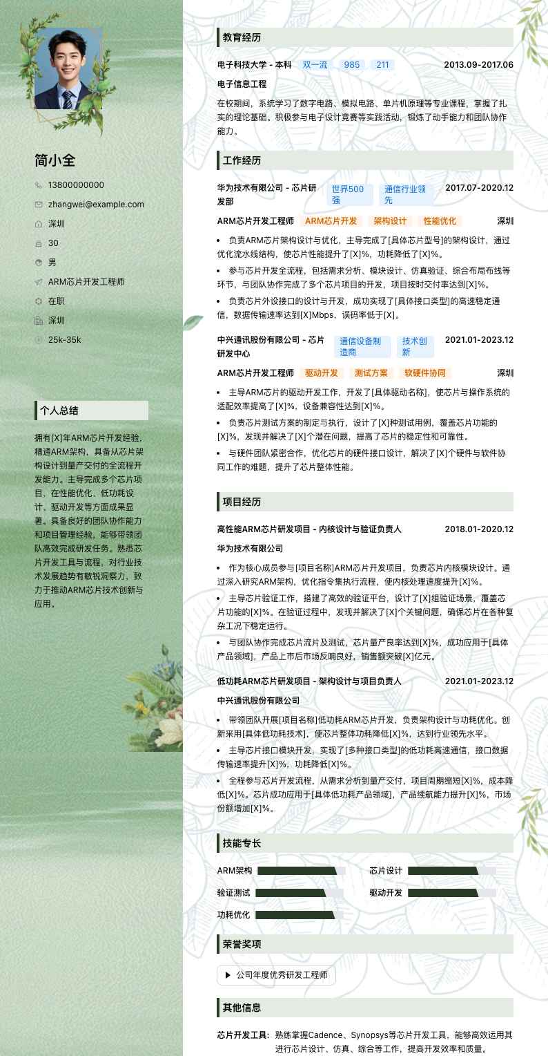 ARM芯片开发工程师简历模板