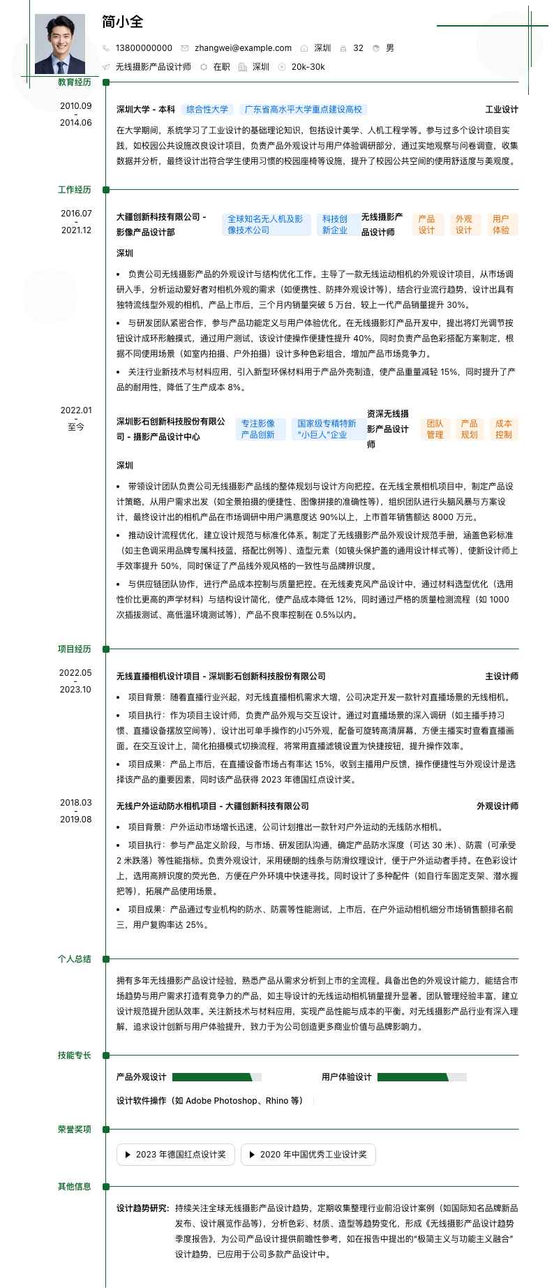 无线摄影产品设计师简历模板