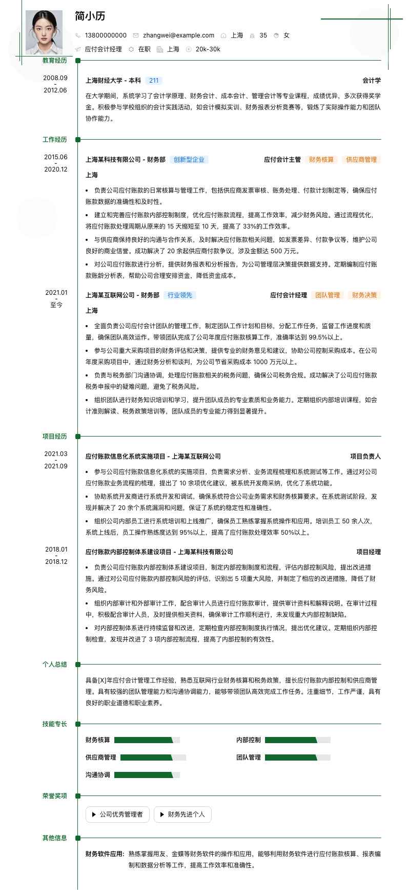 应付会计经理简历模板