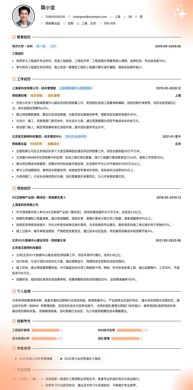 预结算总监简历模板