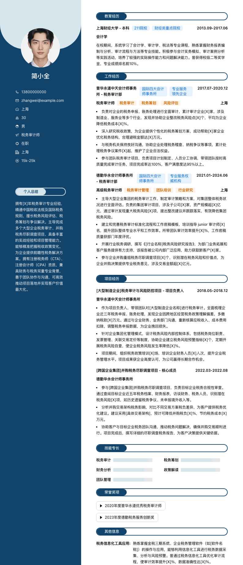 税务审计师简历模板