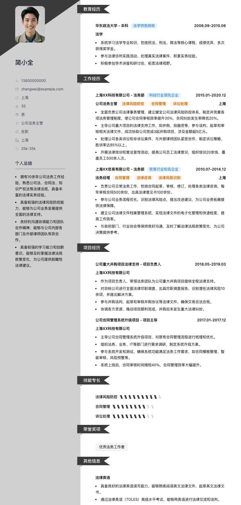 公司法务主管简历模板