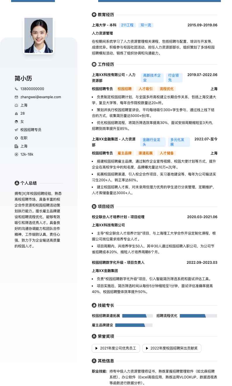 校园招聘专员简历模板