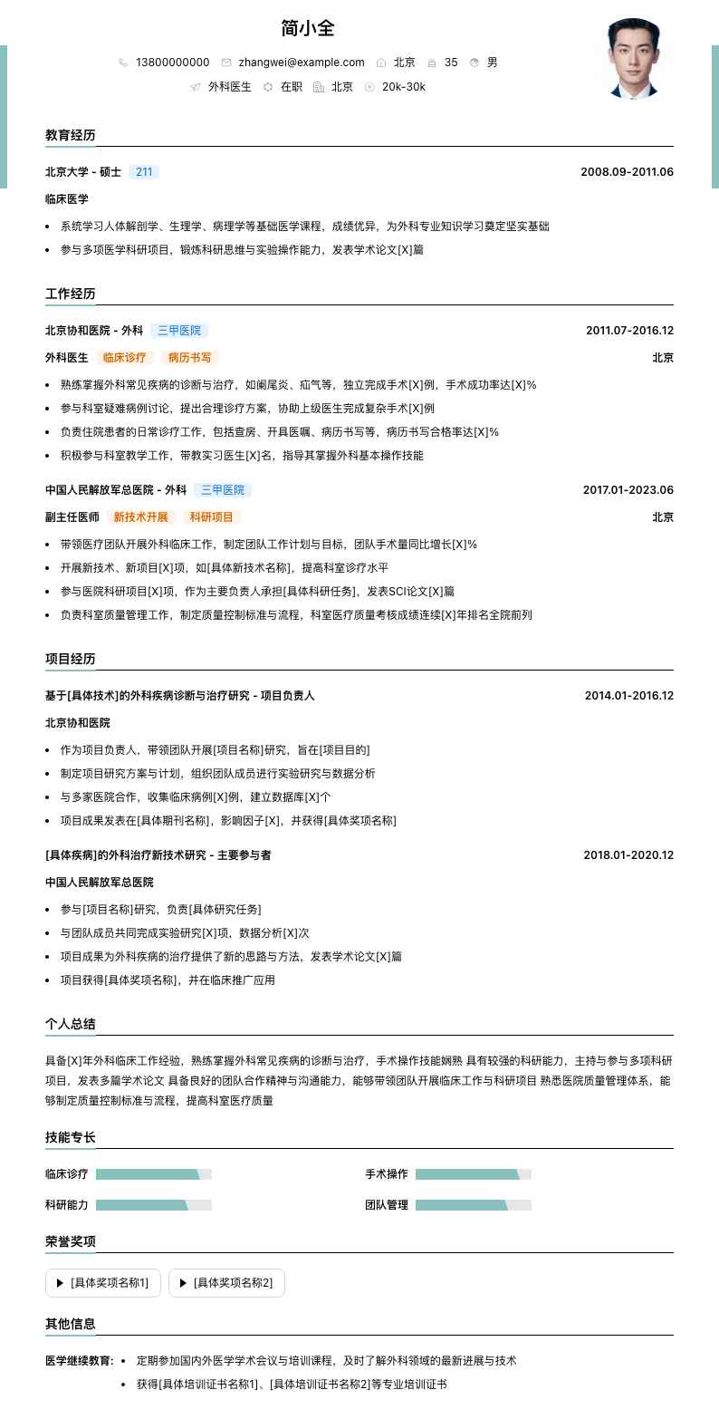 外科医生简历模板