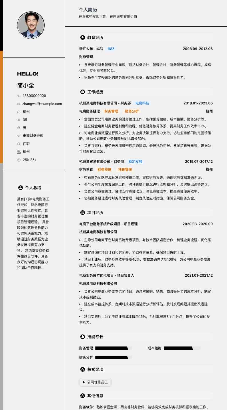 电商财务经理简历模板