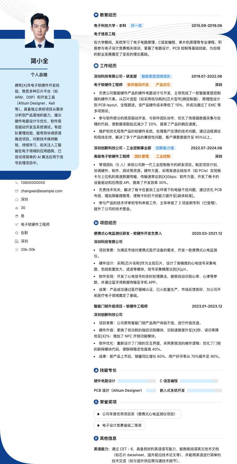 电子软硬件工程师简历模板