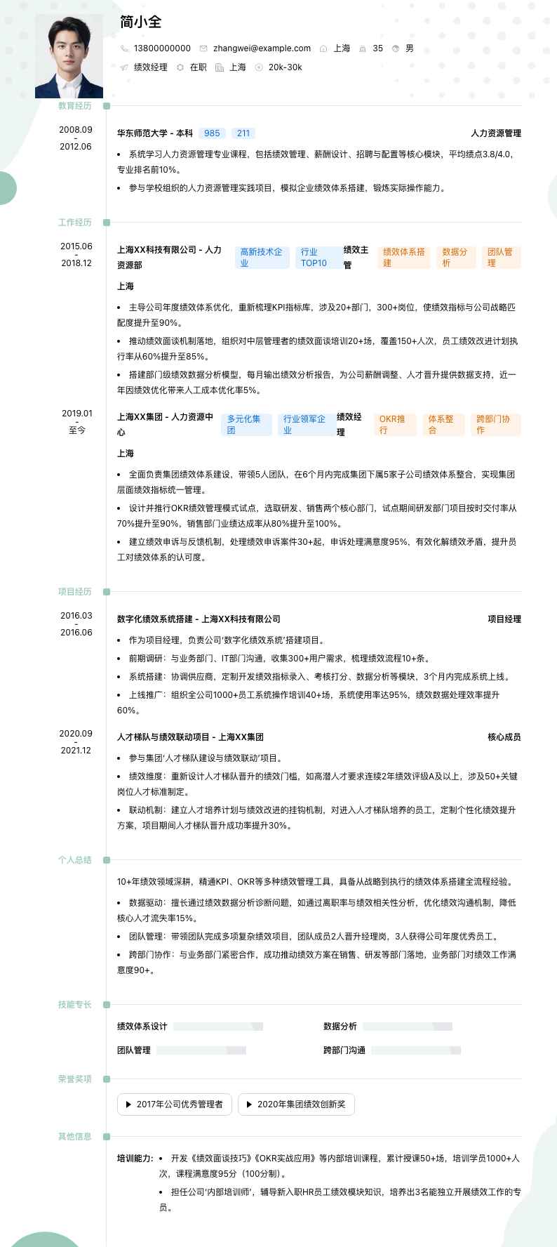绩效经理简历模板