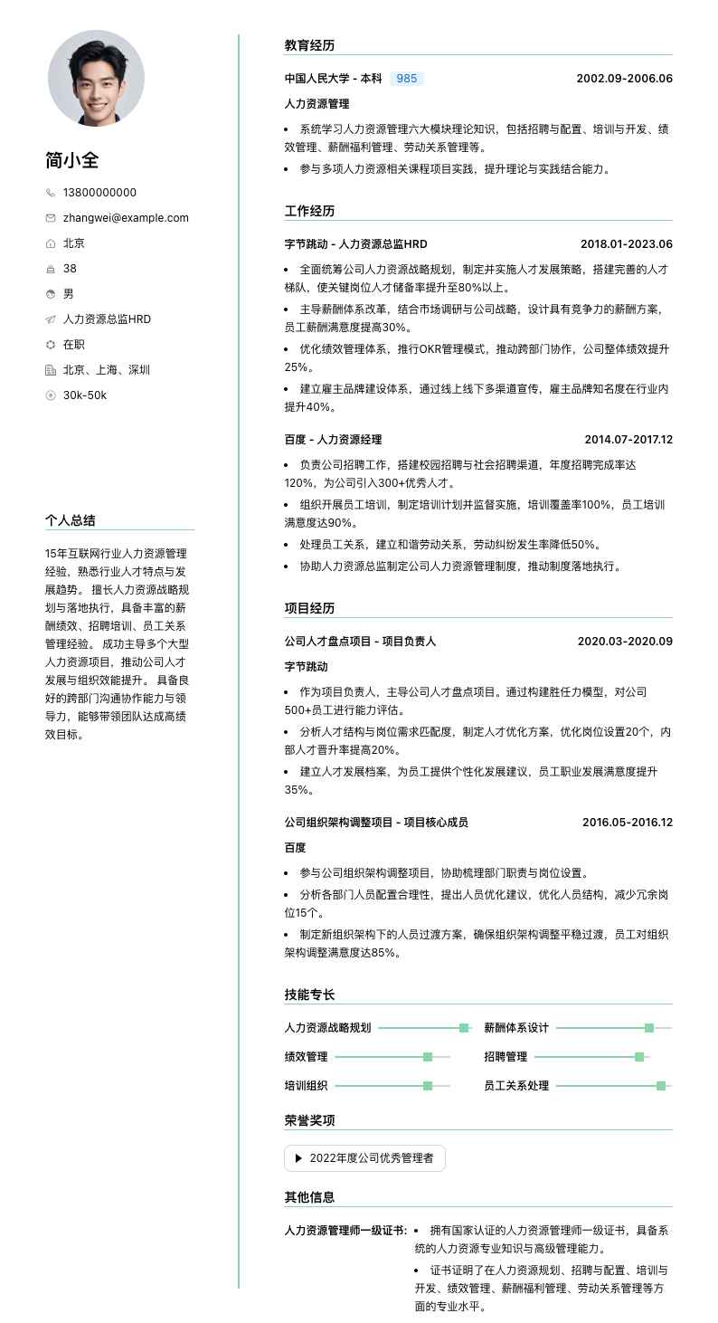 人力资源总监hrd简历模板