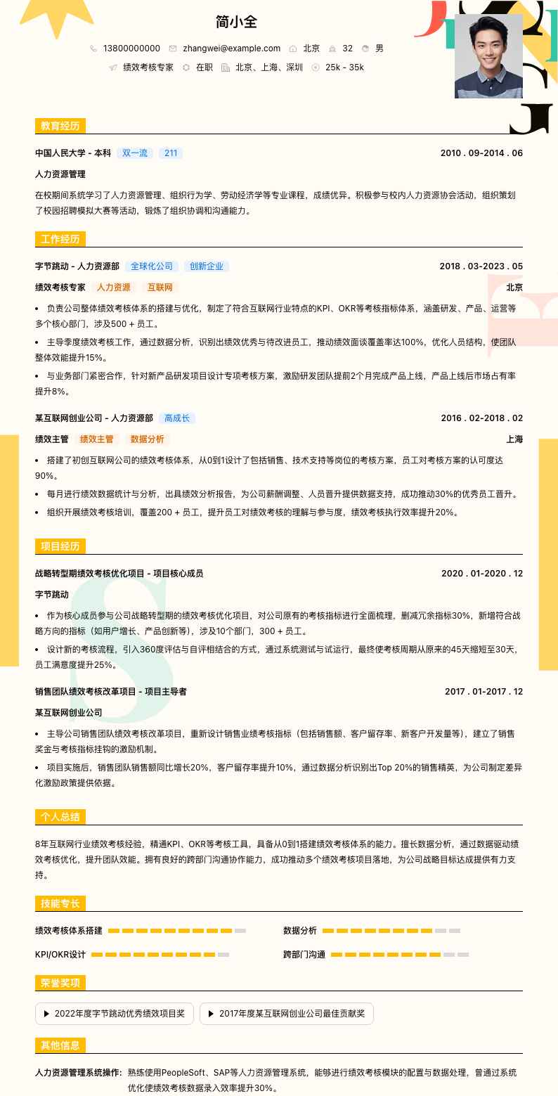 绩效考核专家简历模板