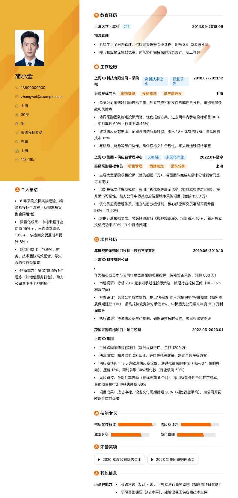 采购投标专员简历模板