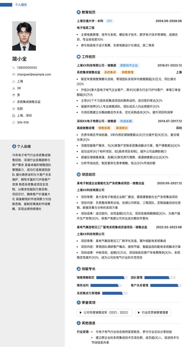 系统集成销售总监简历模板