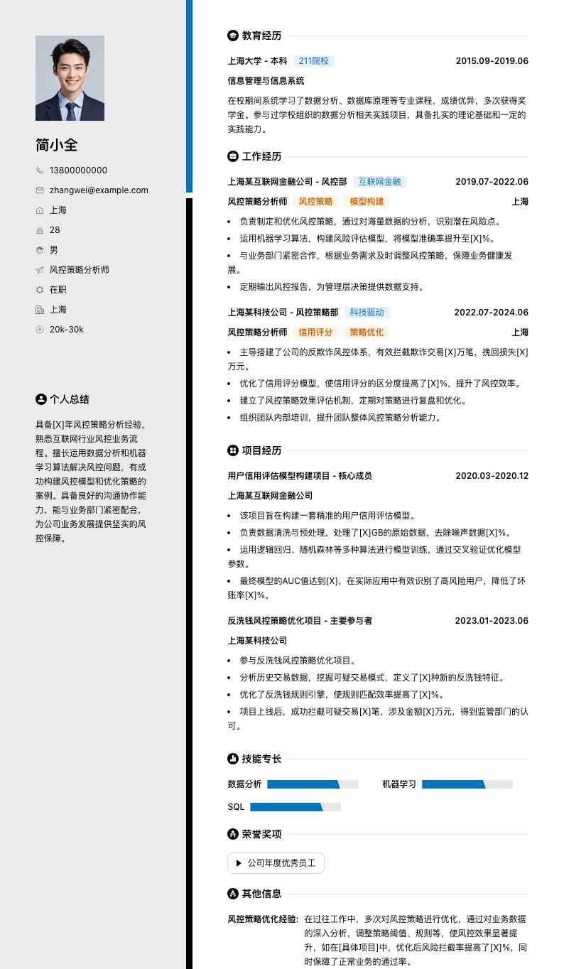 风控策略分析师简历模板