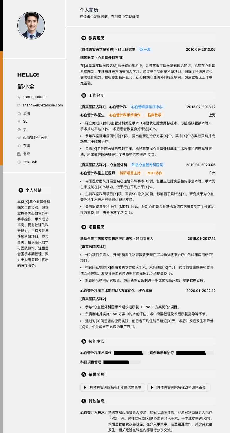 心血管外科医生简历模板