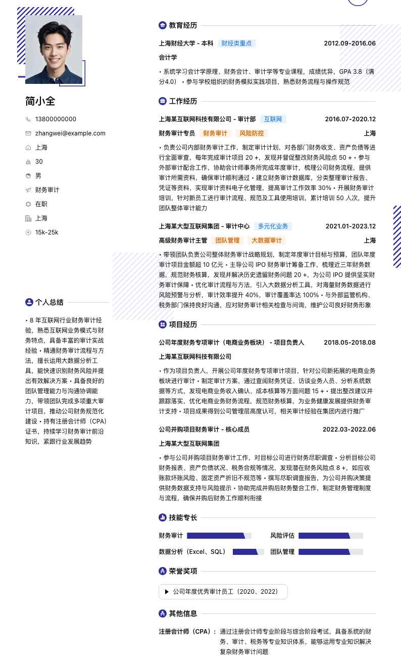 财务审计简历模板